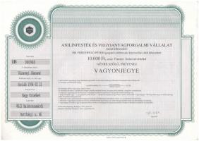 Budapest 1991. "Anilinfesték és Vegyianyagforgalmi Vállalat" névre szóló, ingyenes vagyonj...