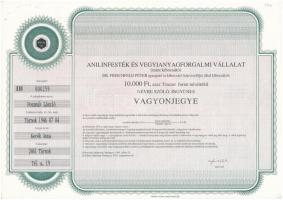 Budapest 1991. "Anilinfesték és Vegyianyagforgalmi Vállalat" névre szóló, ingyenes vagyonj...