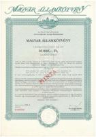 Budapest 1991. Magyar Államkötvény kötvény 10.000Ft-ról, MINTA felülbélyegzéssel és 0000000-ás sorszámmal (2x) T:I-,II