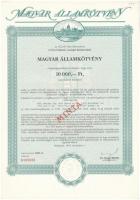 Budapest 1991. "Magyar Államkötvény" kötvény 10.000Ft-ról, "MINTA" felülbélyegzé...