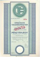 DN "Országos Takarékpénztár" "MINTA" pénztárjegye 10.000Ft + 100.000Ft + 1.000.0...