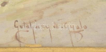 Gutaházy Németh Gyula (1892-1959): Vásár. Olaj, karton, jelzett, 20x33cm. Dekoratív, sérült, üvegeze...