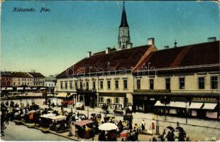 Kolozsvár, Cluj; Piac, Marusán, Stein János üzlete. Lepage Lajos kiadása / market, shops (EB)