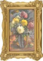 Torma Imre (1893-1954): Virágcsendélet. Olaj, karton, jelzett, 50x35cm. Dekoratív, sérült üvegezett fakeretben. A makói festőművész képei ritkán tűnnek fel a műkereskedelemben!