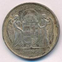 1939. 5P Ag "Horthy balra" T:2 patina, több ph. Adamo P8.1