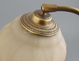 2 db éjjeli lámpa párban. Antik hatású festett fém, üveg burával. Egyiken kis repedéssel. 38 cm