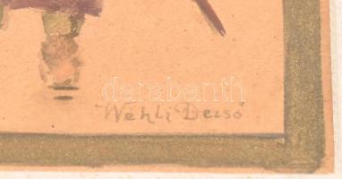 Wéhli Dezső (?-?): Gyerekek, 1910-30 körül. Akvarell, papír, 9x14cm. Dekoratív üvegezett, régi faker...