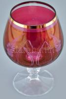 Rózsaszín kristály konyakos pohár 60 számú csiszolás, hibátlan, m: 12 cm