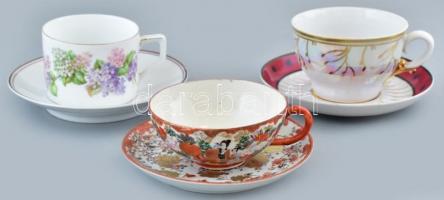 3db klf, porcelán csésze, (japán, szovjet, osztrák) jelzett, kopásnyomokkal.