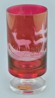 Rózsaszín csiszolt üveg váza, hibátlan, etikettel jelzett, Austria m:13cm