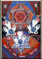 Gergely Nóra (1956-): Cím nélkül Judaika; tempera-papír; szignált, keretben 23x32 cm