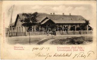 1900 Felsőgalla (Tatabánya), Kőszénbánya, Bányairoda. Strausz Jakab kiadása (lyuk / pinhole)
