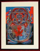 Gergely Nóra (1956-): Cím nélkül Judaika; tempera-akril-papír; szignált, keretben 30x38 cm