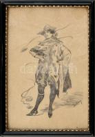 Olvashatatlan (Dániel...?) jelzéssel: Kalapos hölgy, 1910-30 körül. Tus, papír, 25x17cm, üvegezett korabeli fakeretben.