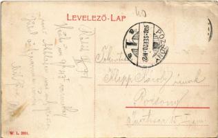 1908 Zirc, Piactéri részlet, apátsági templom, K.u.K. katonák. W.L. 2801. (EB)