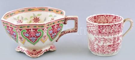 2db régi fajansz csésze (mokkás és teás) m:5-6cm, mázrepedésekkel, jelzés nélkül.