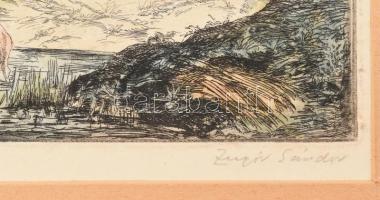 Zugor Sándor (1923-2002): Itatás. Színezett rézkarc, papír, jelzett, 18x27 cm, paszpartuban