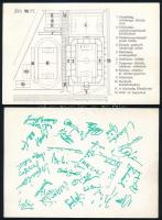 cca 1970-1974 FTC stadion terve, fotólap, 15x9,5 cm + 75 éves a Ferencvárosi Torna Club, emléklap, Ü...