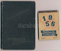 1937 Tanári zsebkönyv az 1937-38. tanévre. Kőszeg, Emericanum. Szekszárd, Molnár, 1937 második félévre, és 1938-ra szóló naptárakkal, a borítón kis kopásnyomokkal, ceruzás bejegyzésekkel,14x10 cm. + 1956-os mini naptár. Bp., Művelt Nép, 8x6 cm