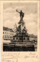 1903 Arad, Vértanú szobor, Löwy Herman, Krausz Lajos üzlete. Kerpel Izsó kiadása / monument, shops (ragasztónyom / glue marks)