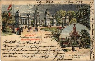 1899 (Vorläufer) Budapest XIV. Városliget, Ezredéves Országos Kiállítás, főbejáratok, litho barna 2 Kr. Ga. s: Morelli, Dörre T. (ragasztónyom / glue marks)