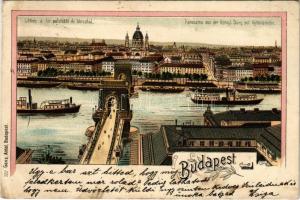 1900 Budapest I. Látkép a Királyi palotától és Lánchíd. Ganz Antal 322. litho (EB)