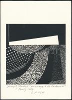 Joseph Kádár (1936-2019): Hommage a Le Corbusier, 1987. Szitanyomat, papír, jelzett, művészpéldány E.A. 6/10 számozással. Hátoldalon a művész pecsétjével. 13,5x13,5 cm