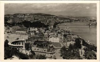 Budapest I. Kilátás a Gellért hegyről, lebontott Tabán (kivéve a Döbrentei tér), 150 éve Hoser órák, villamos