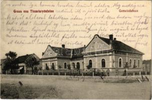 Tiszaistvánfalva, Backi Jarak; Gemeindehaus / Községháza. Morgentaler Johann kiadása / town hall + III/XV. 76. Marsch. Komp. Kmdo. Zensuriert