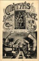 1910 Budapest V. Baldauf Mátyás féle Mátyás pince, belső. Eskü tér 6. Art Nouveau reklám