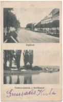 1914 Kula, Bács-Kula; Árpád út, Ferenc csatorna a fürdőházzal / street view, canal, bath (vágott / cut)