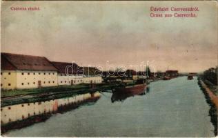 1906 Cservenka, Crvenka; Ferenc csatorna részlete, uszály. Schön kiadása / canal, barge (EK)