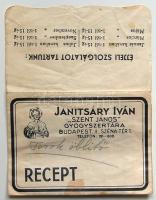 Budapest II. Gyógyszertár receptboríték vénnyel (kis szakadás)