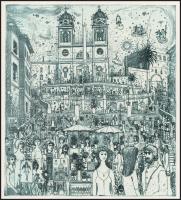 Gross Arnold (1929-2015): A Spanyol Lépcső Rómában. Ofszet nyomat, papír, jelzett, a Corvina mappábó...