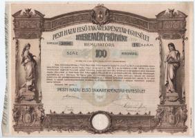 Budapest 1906. Pesti Hazai Első Takarékpénztár-Egyesület 100K-ról szóló nyereménykötvénye, szárazpecséttel (3x) T:II-