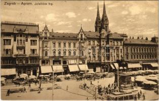 194 Zagreb, Zágráb, Agram; Jelacicev trg / piac a téren, Dr. Eugen Rado fogorvos, bank, Anker, Linoleum / market, shops, dentists