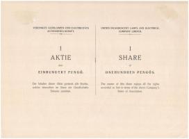 Újpest 1931. "Egyesült Izzólámpa és Villamossági Részvénytársaság" részvénye 100P-ről, szá...