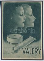 cca 1920-1940 Creme et Pudre Valery Parfums de Luxe, reklám nyomtatvány, papír kartonra kasírozva 15x11 cm