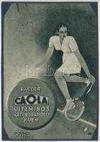 cca 1920-1940 Baeder Caola vitaminos arc, bőrápoló krém, reklám nyomtatvány, papír kartonra kasírozva 15x10 cm