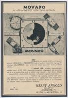 cca 1920-1940 Movado, az órásművészet legutolsó kreációi... Herpy Arnold óraműves Budapest, IV. Petőfi Sándor-utca 17, reklám nyomtatvány, papír kartonra kasírozva 19x13 cm