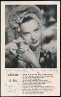 Szeleczky Zita (1915-1999) színésznő autográf sorai és aláírása az őt ábrázoló képen