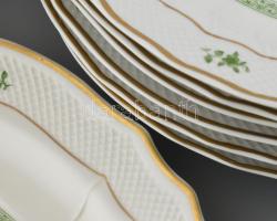 Hollóházi Erika porcelán étkészlet. 6 személyes, kézzel festett, jelzett, egy két minimális kopással