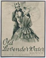 cca 1920-1940 Old Lavender Water kölnivíz, Bp., M. Odol Művek, reklám nyomtatvány, papírok kartonra kasírozva, 20x16 cm