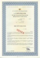~1990. Corvinbank Ipari Fejlesztési Részvénytársaság kitöltetlen betétjegye, MINTA felülbélyegzéssel T:I