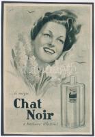 cca 1920-1940 Debreceni Szabó István (1905-1990): ...és mégis Chat Noir a kedvenc illatom!, reklám nyomtatvány kartonra kasírozva, 15,5x11 cm