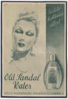 cca 1920-1940 Debreceni Szabó István (1905-1990): Old Sandal Water. Üdítő kellemes illat, reklám nyomtatvány kartonra kasírozva, 16x11 cm