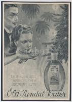 cca 1920-1940 Debreceni Szabó István (1905-1990): Old Sandal Water. Exotikus illata távoli vidékek üdvözletét hozza, reklám nyomtatvány kartonra kasírozva, 18x13 cm