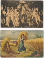 19 db RÉGI festmény képeslap / 19 pre-1945 art postcards