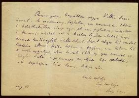 1949 Szép Ernő költő saját kézzel írott üdvözlőlapja