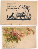 13 db RÉGI motívum képeslap vegyes minőségben: üdvözletek / 13 pre-1945 motive postcards in mixed qu...